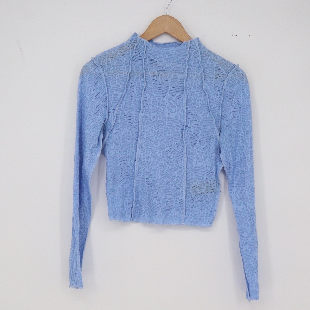 Kimchi Blue Top Womens M Light Blue Exposed Seam Textured Excellent